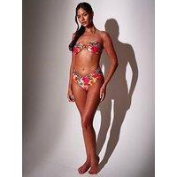 South Beach Leopard Floral Printed Bandeau Bikini Top