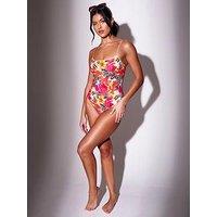 South Beach Leopard Floral Printed Swimsuit With Metallic Straps