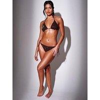 South Beach Sequin Crochet Beaded Cactus Triangle Bikini Top - Brown