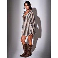 South Beach Sequin Crochet Ring Decal Kaftan Mini Dress