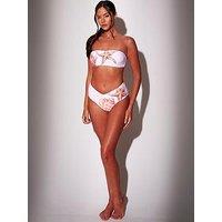 South Beach Seashell Printed Bandeau Bikini Top With Metallic Binding - Pink