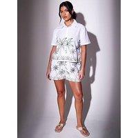 South Beach Embroidered Palm Tree Short Sleeve Shirt - White