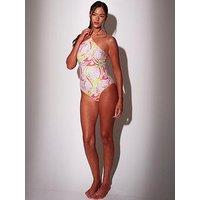 South Beach Retro Printed Sequin Halterneck Swimsuit - Multi