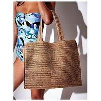 South Beach Straw Shoulder Tote Bag - Beige
