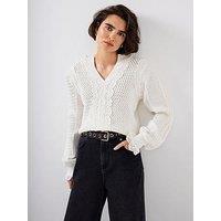 Mint Velvet Ivory Woven Mix Jumper - White