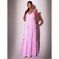South Beach Frill Sleeve Tiered Maxi Dress - Pink