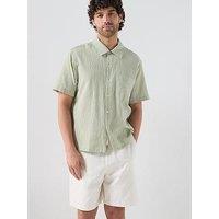 Farah F Tab Riley Shortsleeve Box Fit Textured Shirt - Light Green