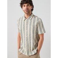 Farah F Tab Simon Shortsleeve Stripe Relaxed Fit Textured Stripe Shirt - Cream