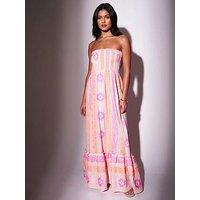 South Beach Smocked Bandeau Tiered Maxi Dress