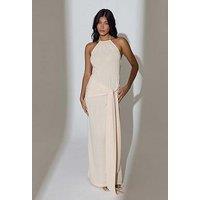 South Beach Knitted Sash Tie Maxi Dress - Beige