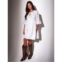 South Beach Mirror Detail Tie Neck Dress - White