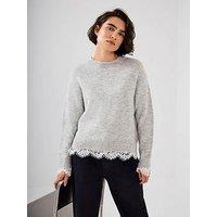 Mint Velvet Lace Hem Jumper - Grey