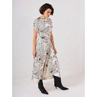 Mint Velvet Mono Printed Satin Midi Dress - Cream