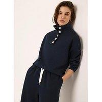 Mint Velvet Button Neck Sweatshirt -Navy Blue
