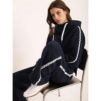 Mint Velvet Navy Side Stripe Hoodie - Blue