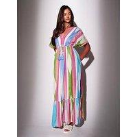 South Beach Stripe Jacquard Maxi Short Sleeve Dress