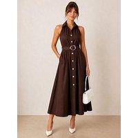 Style Cheat Cotton Racer Shirt Sleeveless Midi Dress - Brown