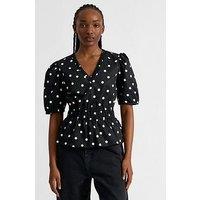 Albaray Large Spot Elastic Waist Top - Black