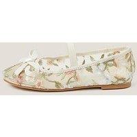 Monsoon Girls Pastel Flower Embroidered Ballerina Shoes - Light Cream