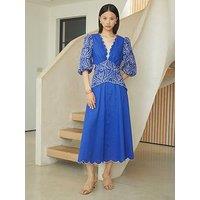 Jovanna Tiana Embroidered Midi Dress - Blue