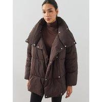 The Very Collection Womens Wrap Funnel Neck Padded Coat - Brown