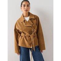 The Very Collection Faux Suede Belted Jacket - Brown
