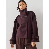 The Very Collection Faux Wool Funnel Neck Trench - Dark Plum