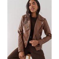 The Very Collection Faux Leather Biker Jacket - Brown