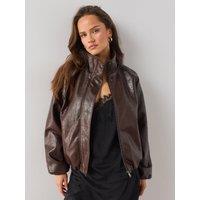 The Very Collection Womens Funnel Neck Padded Faux Leather Jacket - Brown