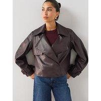 The Very Collection Faux Leather Cropped Trench - Plum
