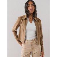 The Very Collection Zip Front Suedette Jacket - Brown