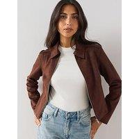 The Very Collection Zip Front Suedette Jacket - Brown