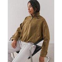 The Very Collection Funnel Neck Suedette Jacket - Khaki