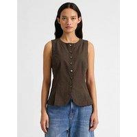 Albaray Gingham Print Button Front Waistcoat - Brown