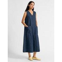 Albaray V Neck Denim A Line Dress - Blue