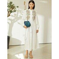 Jovanna Zina Embroidered Midi Dress - White
