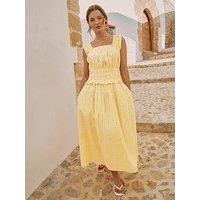 Albaray Seersucker Gingham Square Neck Dress - Yellow