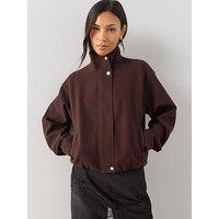 The Very Collection Faux Wool Funnel Neck Bomber - Brown