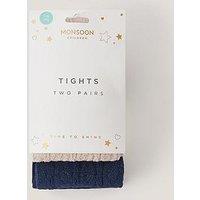 Monsoon Girls 2 Pack Cable Heart Tights - Multi