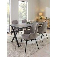 The Very Collection Harlem 180 Cm Black Oak Dining Table + 4 Nina Light Grey Chairs - Fsc Certified