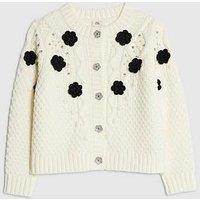 River Island Older Girls Embellished Flower Cardigan - Cream