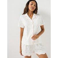 Loungeable Broiderie Contrast Wave Shirt And Short Pj Set
