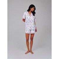 Loungeable Tennis Print Pj Set - White