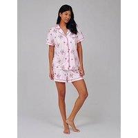 Loungeable Leopard Stripe Shirt And Short Pyjama Set - Pink
