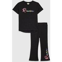 River Island Mini Girls Branded Script T-Shirt Set - Black