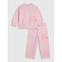 River Island Mini Girls Branded Script Sweatshirt Set - Pink