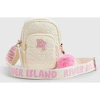 River Island Older Girls Pom Quilted Heart Cross Body Bag - Cream