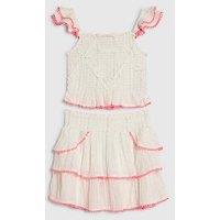 River Island Older Girls Shirred Beachwear Skirt Set - Cream