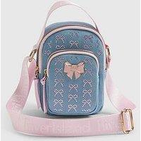 River Island Older Girls Denim Diamante Bow Cross Body Bag - Blue