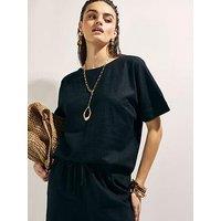 River Island Linen Blend Short Sleeve Top - Black